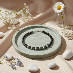 925 Starling Silver Black Hematite Beaded Bracelet with Silver Cube Accents, Spring Ring Clasp, Unisex Jewelry | BJBR-023