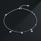 925 Delicate Sterling Silver Star Charm Bracelate, Adjustable Chain Link Design with Crystal Accent| Gifts for Women & Girls & Girlfriend |Wedding and Christmas Gifts | BJBR-043