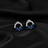 925 Sterling Silver Blue Sapphire Crystal Stud Earrings, Round Half-Circle Design with Cubic Zirconia Accents, Jewelry for Women | Gifts for Women & Girls & Girlfriend |Wedding and Christmas Gifts | BJER-07