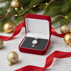 925 Sterling Silver Celestial Mother of Pearl Necklace | Vintage Round Halo & Sparkling North Star Drop Pendant| BJ-021