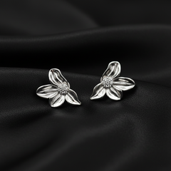 Blooming Elegance: 925 Sterling Silver Textured Floral Stud Earrings | BJER-06