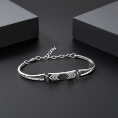 925 Starling Silver Modern Geometric Bar Bracelet with Pave Crystal Accents – Adjustable Silver Finish | BJBR-027