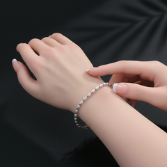 925 Sterling Silver Chain Bracelate, Beaded Link Design, Elegant Jewelry for Women | Gifts for Women & Girls & Girlfriend |Wedding and Christmas Gifts | BJBR-045