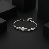 925 Sterling Silver Geometric Link Bracelet with Pave Cubic Zirconia & Polished Accents - Adjustable Fit | BJBR-072