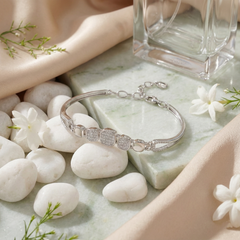 925 Starling Silver sleek bracelet featuring shimmering diamonds, highlighting its sophisticated design | BJBR-063