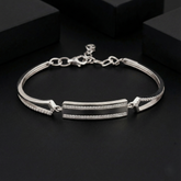 925 Sterling Silver Elegant Bar Bracelet with CZ Accents | Minimal Luxury Design | BJBR-034