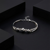 925 Sterling Silver Beaded CZ Accent Bracelet | Contemporary Minimal Design | BJBR-058