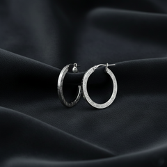 925 Sterling Silver Greek Key Pattern Hoop Earrings, Classic Round Design, Textured Finish, Hinged Closure | Gifts for Women & Girls & Girlfriend |Wedding and Christmas Gifts | BJER-013