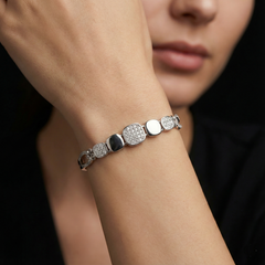 925 Sterling Silver Square CZ Link Bracelet – Sleek Contemporary Style | BJBR-069