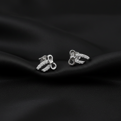 Charming Femininity: 925 Sterling Silver Sparkling Bow Ribbon Stud Earrings| BJER-023