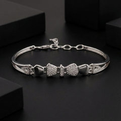 925 Sterling Silver Pavé CZ Geometric Link Bracelet | Contemporary Design | BJBR-070