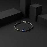 925 Starling Silver Beaded Bracelet with Blue Evil Eye Charm, Sring Ring Clasp | BJBR-014