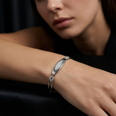 925 Starling Silver Geometric Silver Bar Bracelet with Chevron Crystal Accents  | BJBR-028