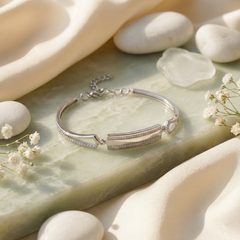 925 Sterling Silver Elegant Bar Bracelet with CZ Accents | Minimal Luxury Design | BJBR-034