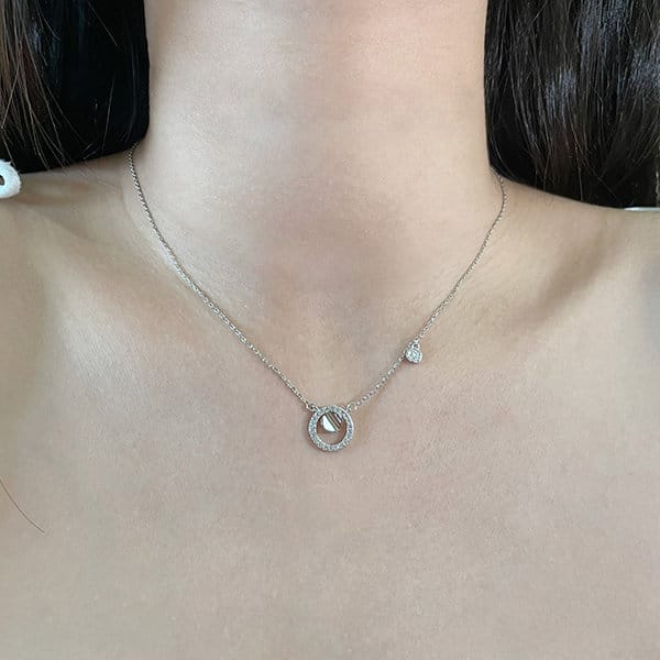 925 Starling Silver Dellis CZ Double Round Necklace