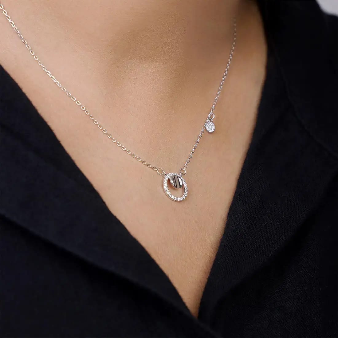 925 Starling Silver Dellis CZ Double Round Necklace