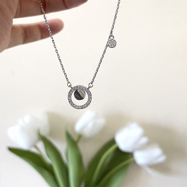 925 Starling Silver Dellis CZ Double Round Necklace