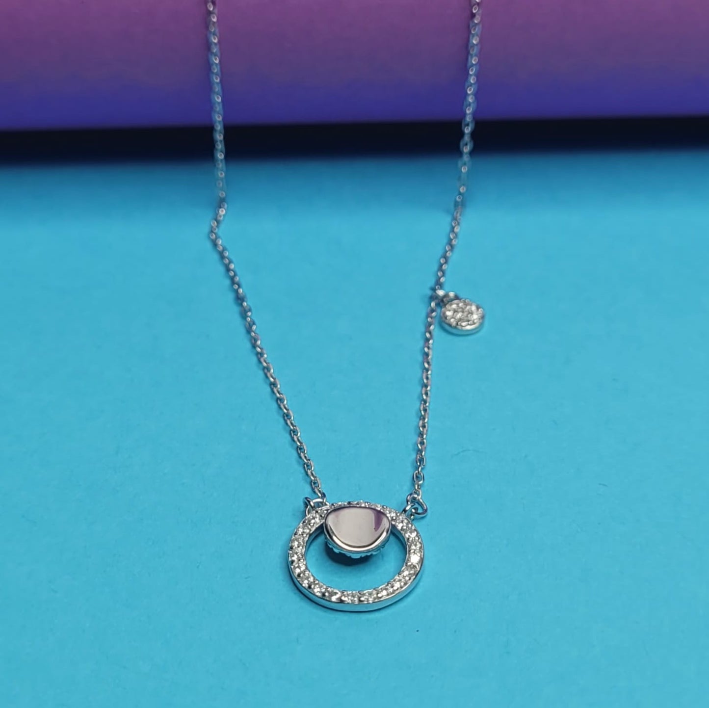 925 Starling Silver Dellis CZ Double Round Necklace