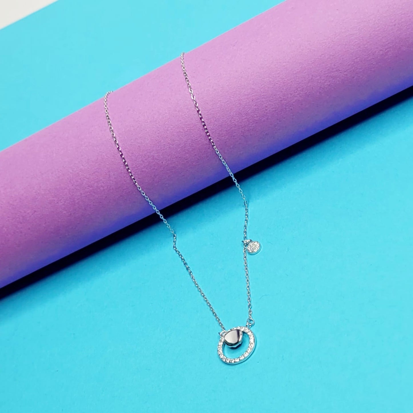 925 Starling Silver Dellis CZ Double Round Necklace