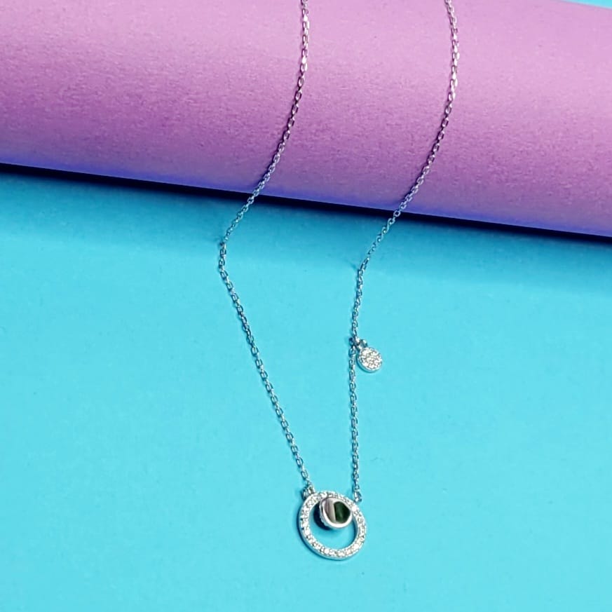 925 Starling Silver Dellis CZ Double Round Necklace