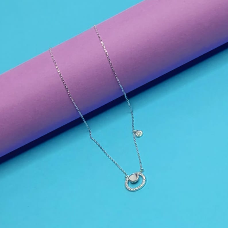 925 Starling Silver Dellis CZ Double Round Necklace
