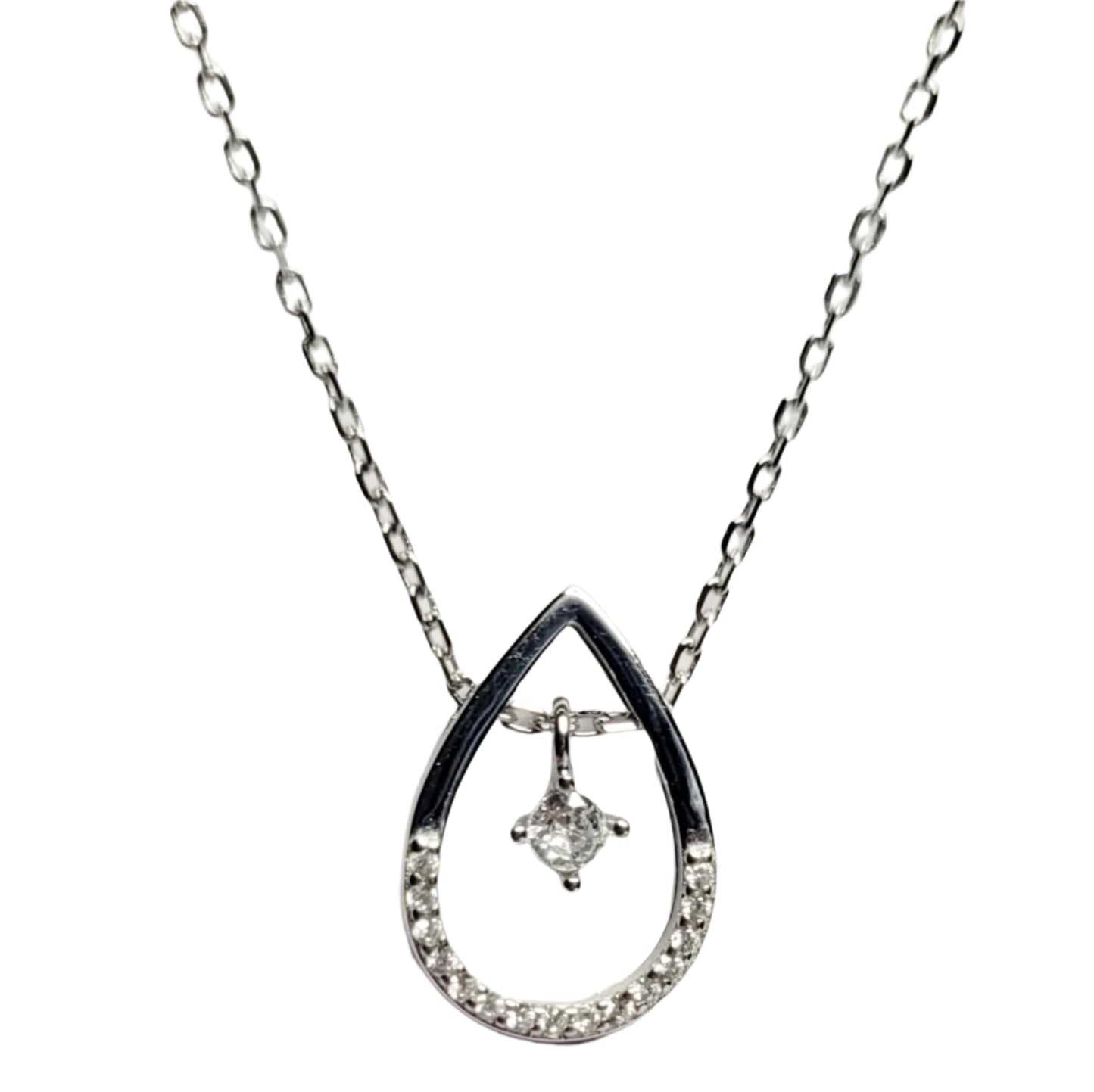 925 Starling Silver Open Pear Floating Diamond Necklace