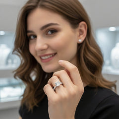 925 Sterling Silver Solitaire Engagement Ring, Round Cut Center Stone, Pave Band | BJLR-0022