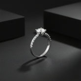 925 Sterling Silver Solitaire Engagement Ring, Round Cut Center Stone, Pave Band | BJLR-0022