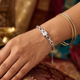 925 Sterling Silver Crystal Bracelet, Elegant Chain Link Design with Square Center Stone, Adjustable Length, Jewelry for Women| Gifts for Women & Girls & Girlfriend |Wedding Gifts