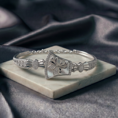 Art Deco Inspired 925 Sterling Silver Floral Mother of Pearl Bracelet