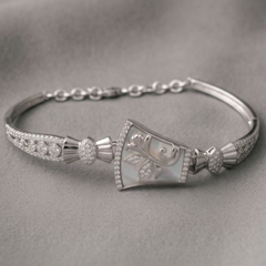 Art Deco Inspired 925 Sterling Silver Floral Mother of Pearl Bracelet