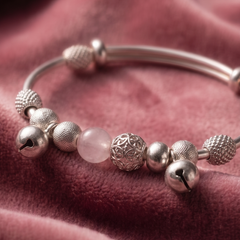 925 Sterling Silver Pink Pearl & Bell Charm Bracelet