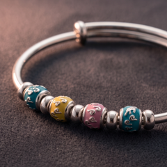 Silver Multi-Color Enamel Charm Bracelet 925 Sterling Silver