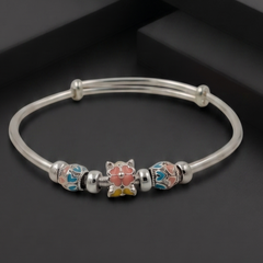 925 Sterling Silver Floral Charm Bangle