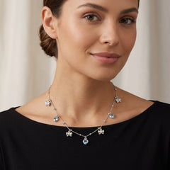 Blue Crystal, Bow Design Necklace