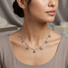 Blue Crystal, Bow Design Necklace