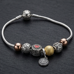 925 Sterling Silver Multi-Charm Snake Chain Bracelet | Handcrafted Mixed-Metal Aesthetic