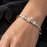 925 Sterling Silver Floral Charm Bangle