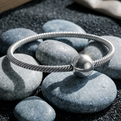 Premium 925 Sterling Silver Twisted Cable Bangle with Polished Sphere Accent