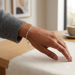 925 Sterling Silver Beaded Chain Bracelate, Textured Bar Design, Adjustable Length, Delicate Jewelry for Women| Gifts for Women & Girls & Girlfriend |Wedding Gifts