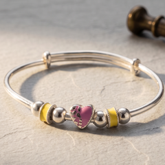 925 Sterling Silver Heart & Enamel Charm Bangle
