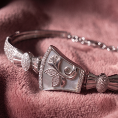 Art Deco Inspired 925 Sterling Silver Floral Mother of Pearl Bracelet