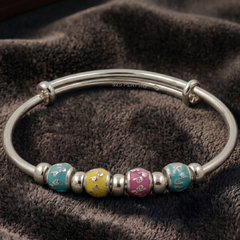 Silver Multi-Color Enamel Charm Bracelet 925 Sterling Silver