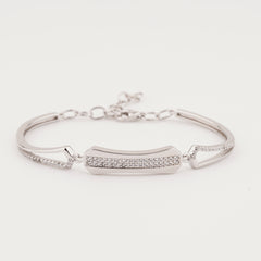 925 Starling Silver Zircon Baguette Cuff Adjustable Ladies Kada Bracelet