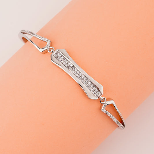 925 Starling Silver Zircon Baguette Cuff Adjustable Ladies Kada Bracelet