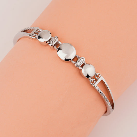 925 Sterling Silver Round Shape Adjustable Ladies Kada Bracelet