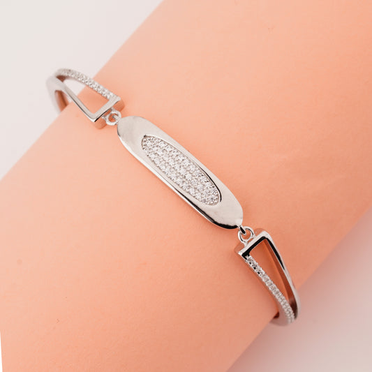 925 Starling Silver Oval Shape Cuff Adjustable Silver Ladies Kada Bracelet