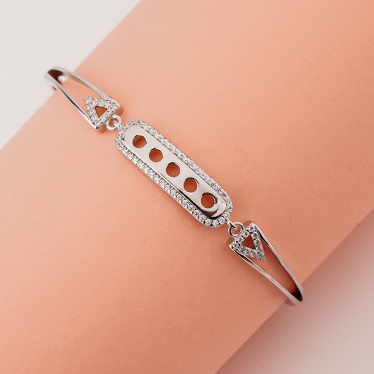 925 Starling Silver Cubic Zircon Adjustable Ladies Kada Bracelet