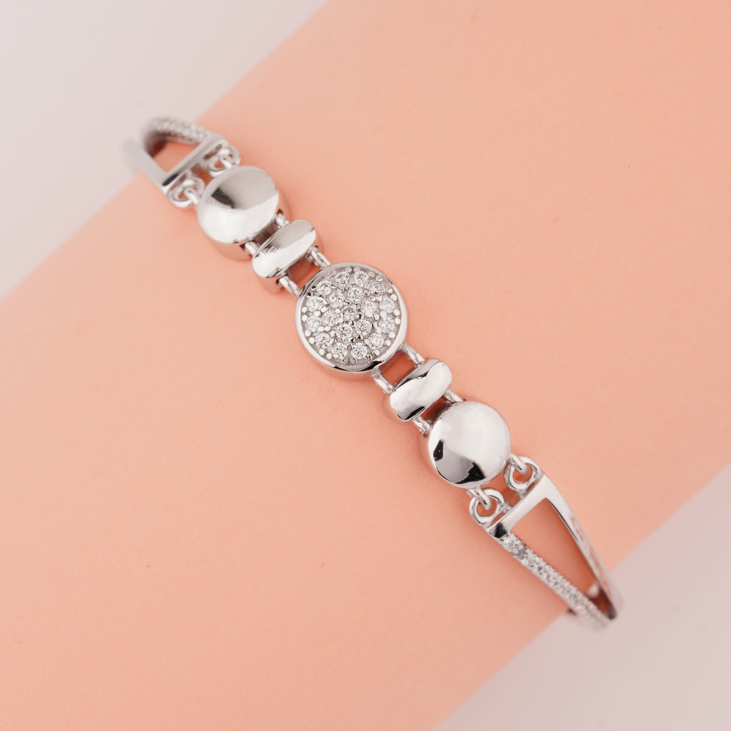 925 Sterling Silver Round Adjustable Ladies Kada Bracelet