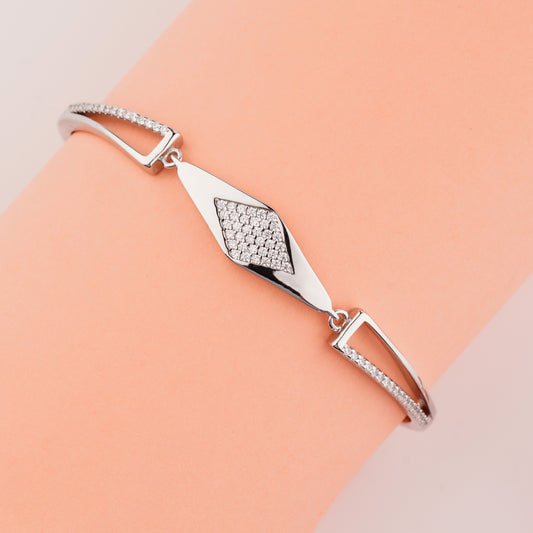 925 Sterling Silver Rhombus Cuff Adjustable Ladies Kada Bracelet